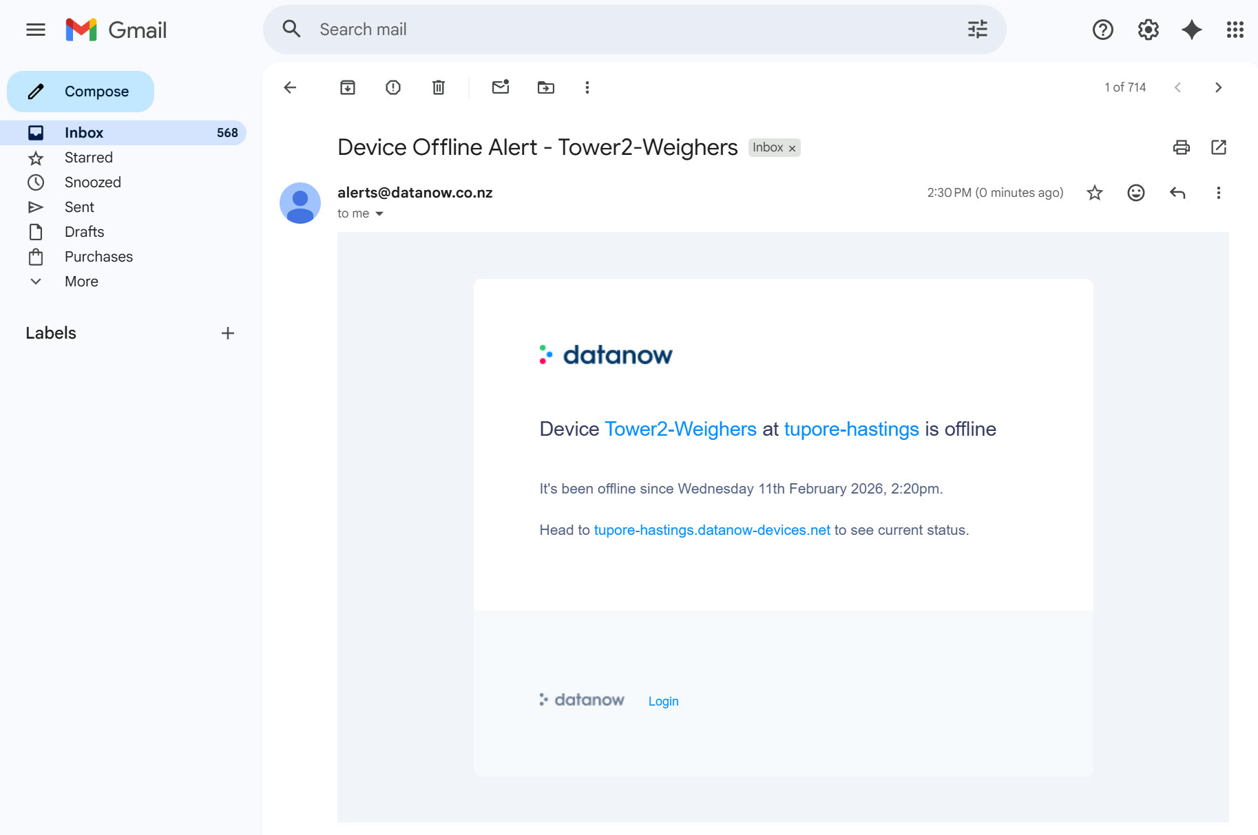 Device offline alert email